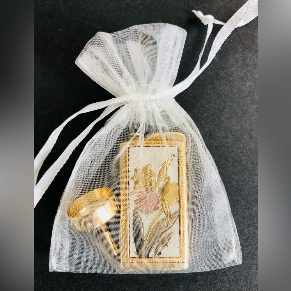 Nacon Vintage PURSE PERFUME SPRAY Etched Orchid Flower Gold Atomizer RARE - Picture 3 of 15